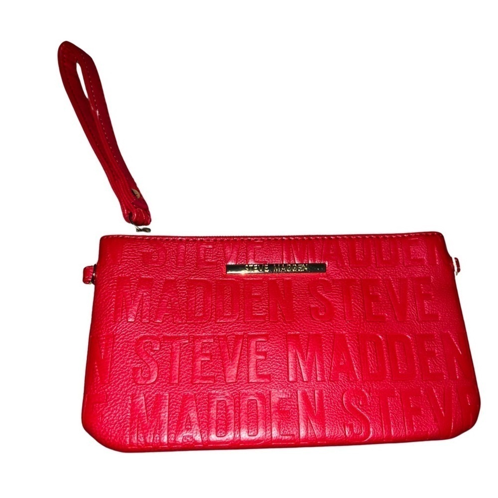 Steve Madden Red Embossed Logo Wristlet 9x5